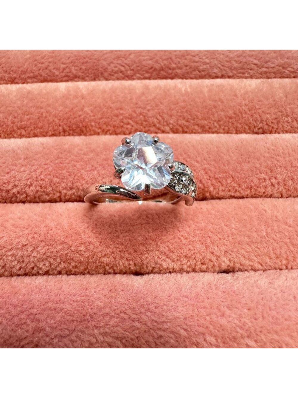 Vintage Nina Ricci For Avon Silver-Tone Ring CZ Size 8 Signed Flower Statement